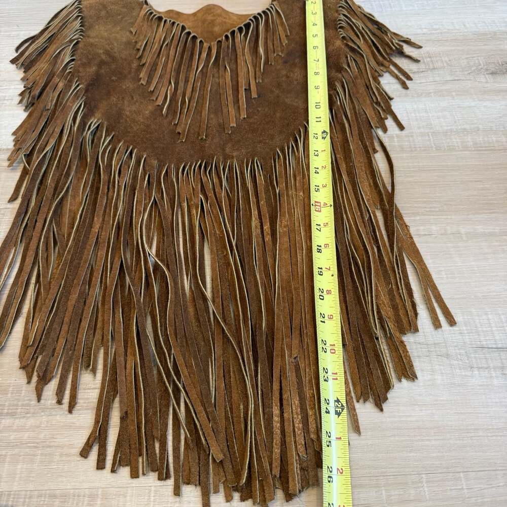 Vintage Brown Suede Leather Fringe Western Cowgirl Poncho Cape - Picture 4 of 7